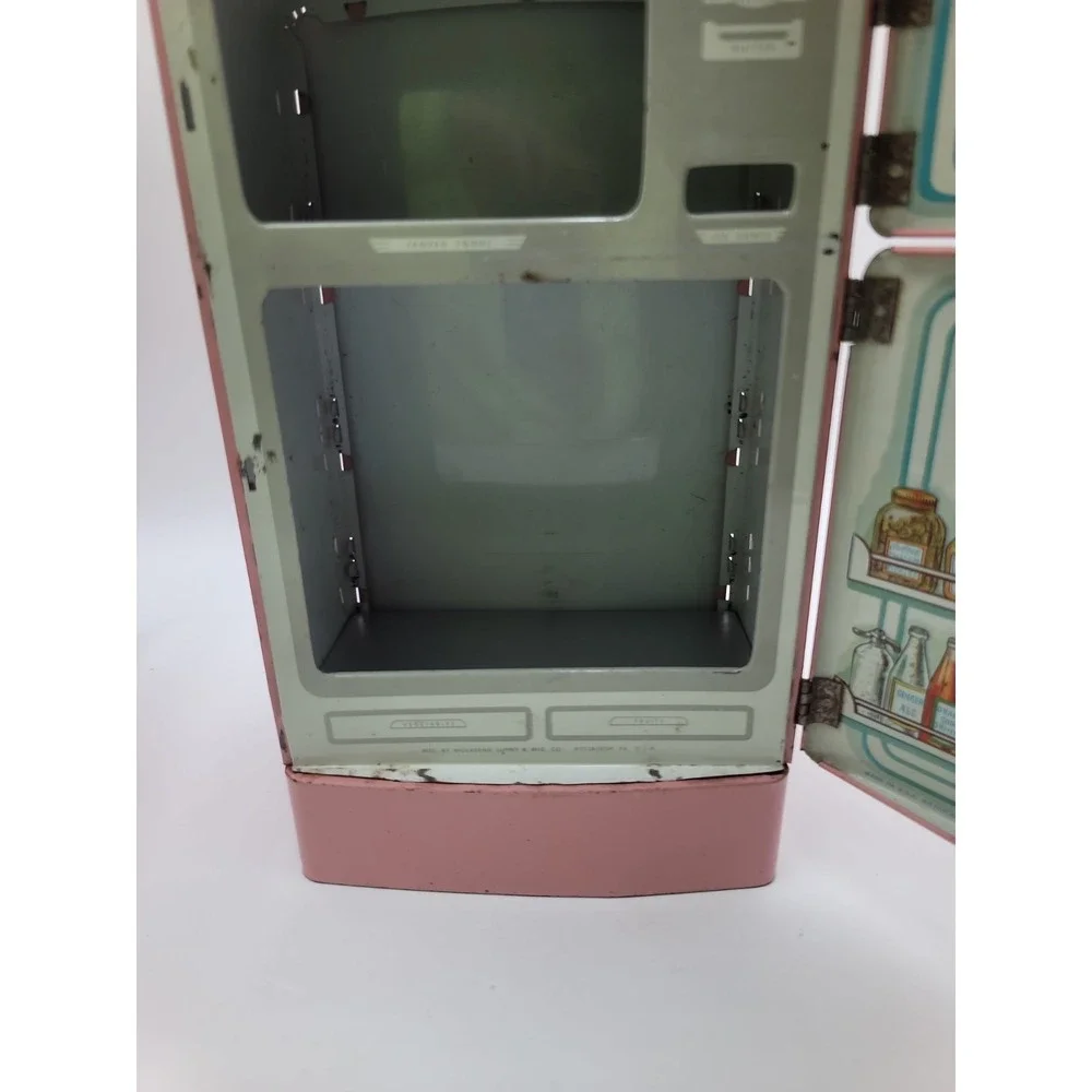 VTG Wolverine Pink Tin Metal Toy Child's Play Playset Kitchen Refrigerator‎